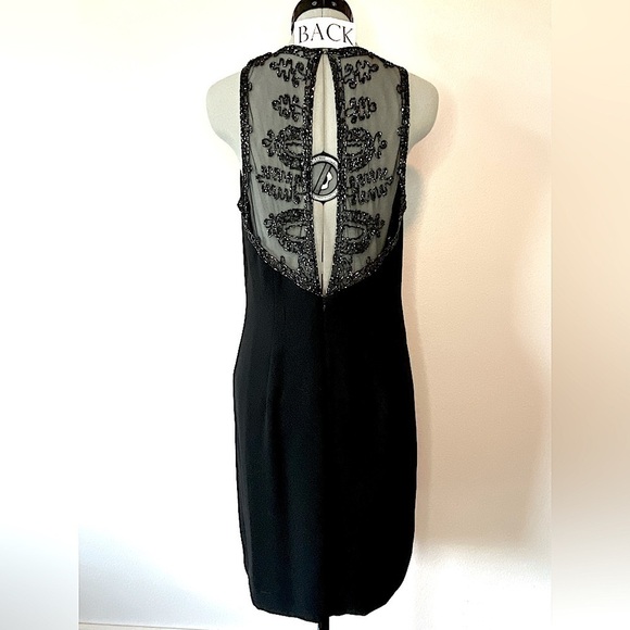 VINTAGE LAUNDRY by SHELLI SEGAL Black Sheath Dress w/ Beaded Back Detail Size 10 - Picture 1 of 15